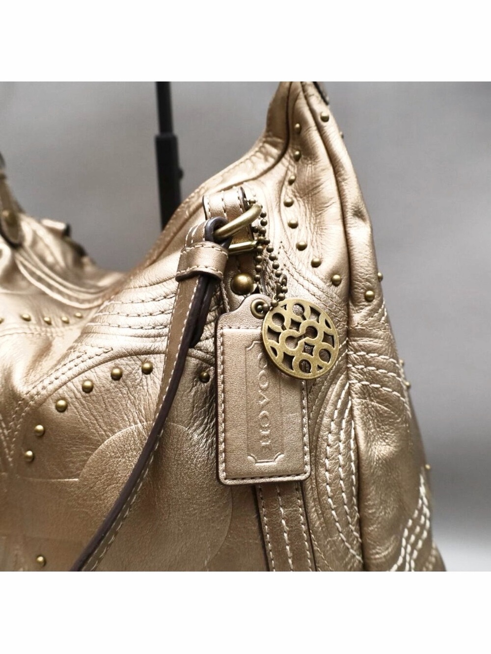 Coach Alex Metallic Gold Studded satchel crossbody Bag rare 2 original hangtags - Picture 7 of 13